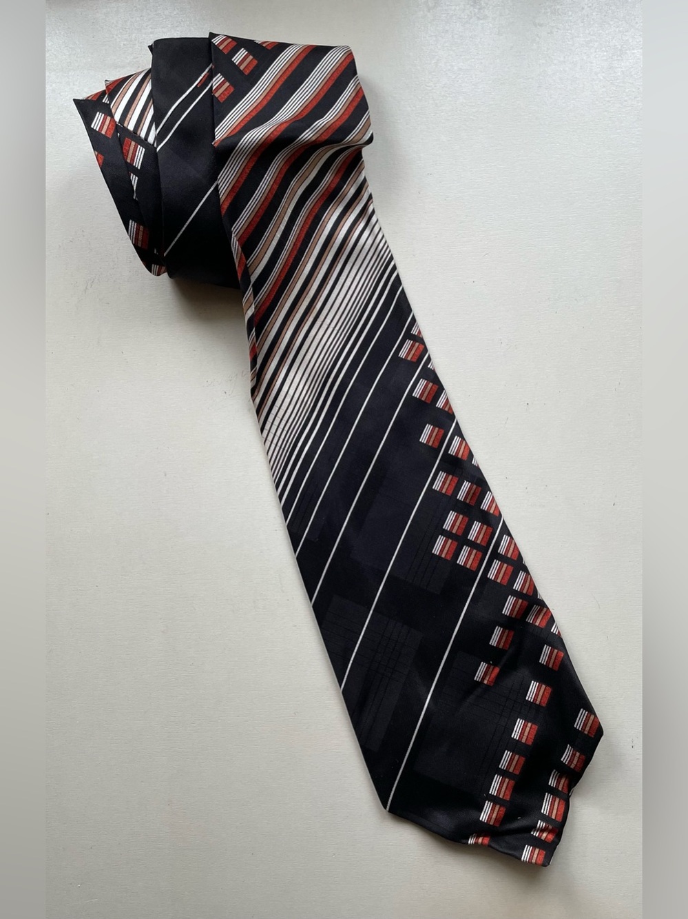 Goldlion Black Italian Silk Handmade Necktie Tie with Stripe Accent